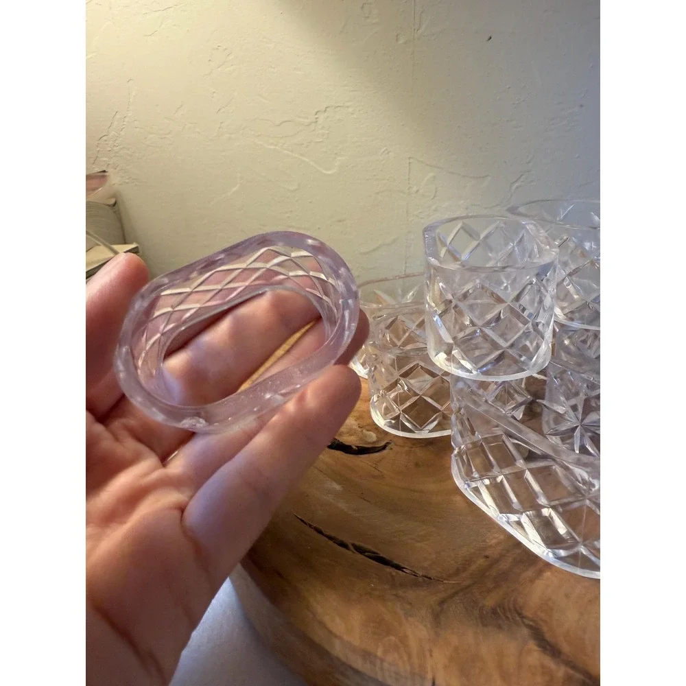 Vintage Acrylic Plastic Crystal Like Napkin Rings Set of 8
